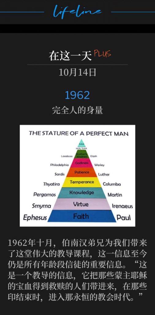 1962Plus:
The Stature Of A Perfect Man
完全人的身量
Brother Branham brought us this great teaching lesson back in October of 1962, and it continues to be a principal message to believers of all ages. "And this is a Message on teaching, that ties the man in, that's going to be redeemed by the Blood of the Lord Jesus, and is going to be in that Church age, that Eternal Church age at the end of the Seals."
1962年十月,伯南汉弟兄为我们带来了这堂伟大的教导课程,这一信息至今仍是所有年龄段信徒的重要信息。“这是一个教导的信息,它把那些蒙主耶稣的宝血得到救赎的人们带进来,在那些印结束时,进入那永恒的教会时代。”